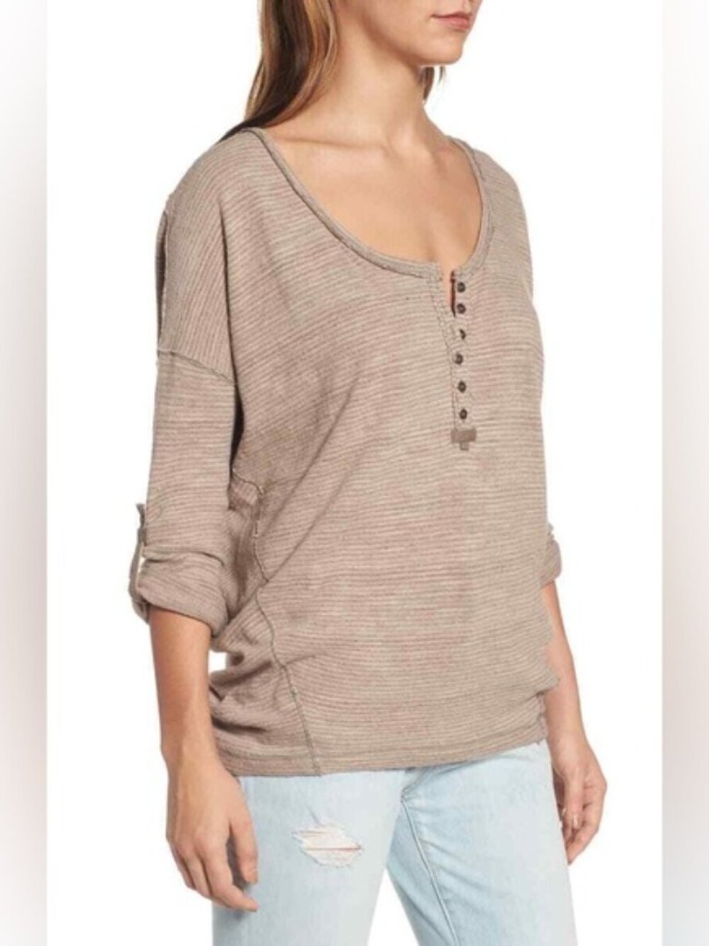 We The Free People Beach Haven Striped Henley Top XS EUC